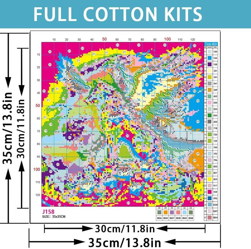 Eterkosu Wolf Rose Stamped Cross Stitch Kits for Beginner, DIY Needlepoint Counted Cross Stitch Embroidery Kits for Adults 11CT Dimensions Counted Cross Stitch Animals Patterns Arts Craft Kits - Image 2